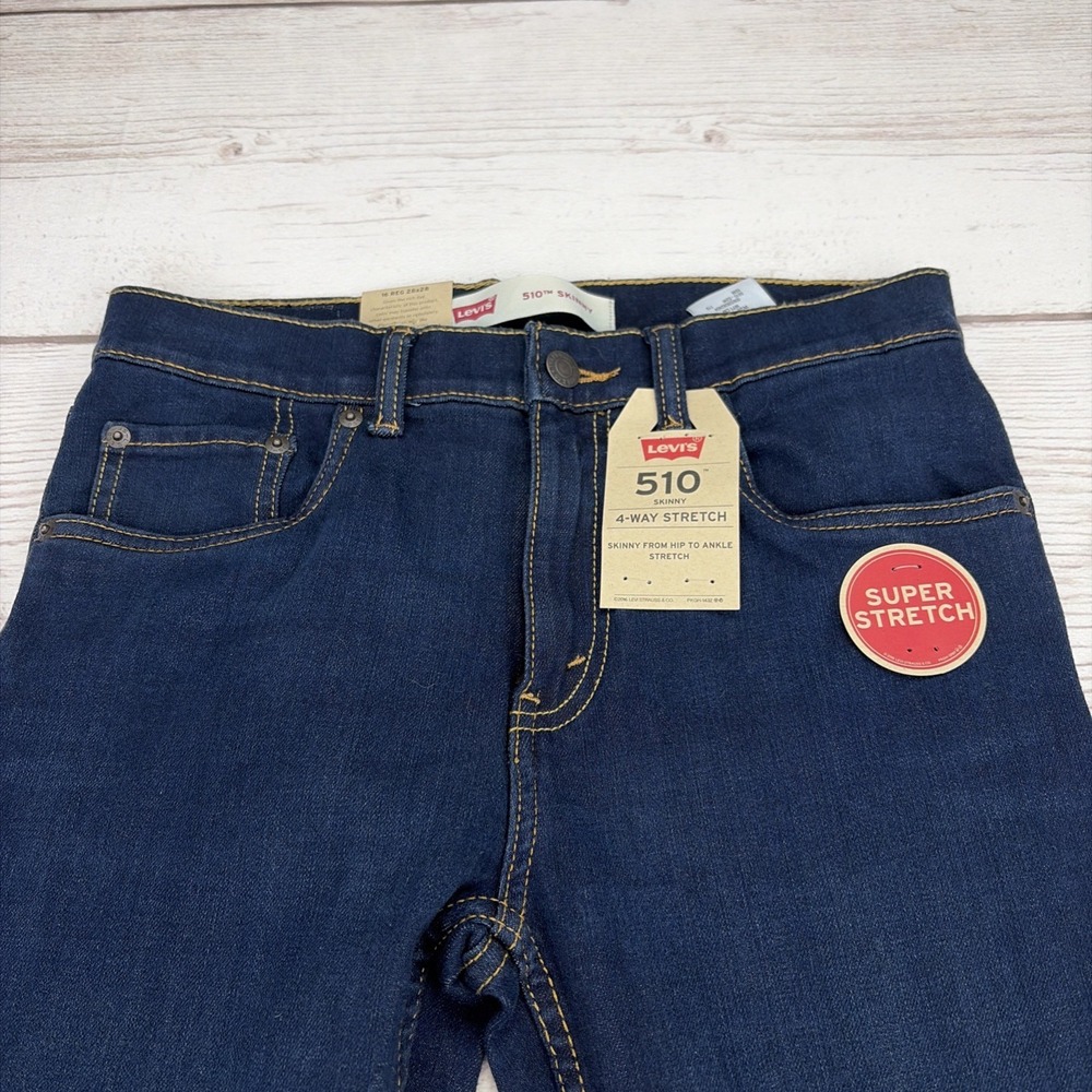 NWT Levi Strauss Teens 16 Reg 510 Dark Denim Stretch Hip To Ankle Skinny Jeans - Picture 3 of 16